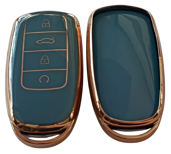 Chery Tiggo 7 Tiggo 8 Omoda 5 Uyumlu Smart Kumanda Anahtar Kılıfı Oto Anahtarlık Turkuaz Gold - Resim 3