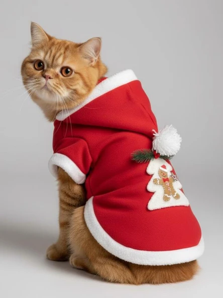 Yılbaşı Ağacı Kırmızı Polar Kedi Kıyafeti | Kapüşonlu Noel Kedi Sweatshirt | Küçük Irklar İçin - Resim 9