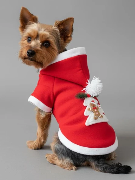 Yılbaşı Ağacı Kırmızı Polar Köpek Kıyafeti | Kapüşonlu Noel Köpek Sweatshirt | Küçük Irklar İçin - Resim 8