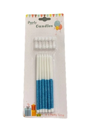 Nedi 13 Cm Simli Çubuk Mum Mavi Beyaz 12"li Jg2007c-11 ürün görseli 1