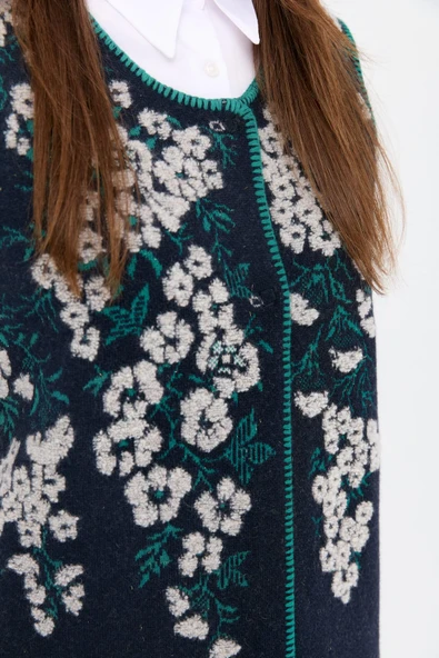 24117 DESEN TRİKO PITIRCIK ÇİÇEKLİ SIFIR YAKA KISA YELEK - Resim 11