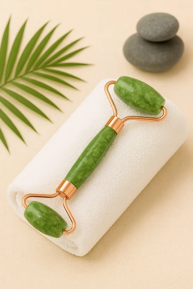 Yeşim Taşı Doğal Taş Yüz Roller –  Cilt Masaj Aleti | Lenf Drenajı, Sıkılaştırma ve Parlaklık Etkisi - Resim 2