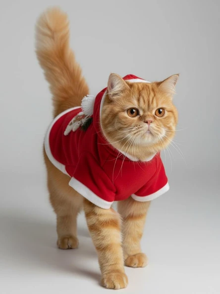 Yılbaşı Ağacı Kırmızı Polar Kedi Kıyafeti | Kapüşonlu Noel Kedi Sweatshirt | Küçük Irklar İçin - Resim 8