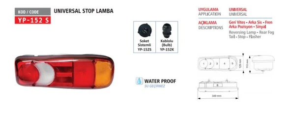 Renault Truck Stop Lambası Renault Valeo Tip Soketli Takım - Yuceplast Yp-152 S ürün görseli