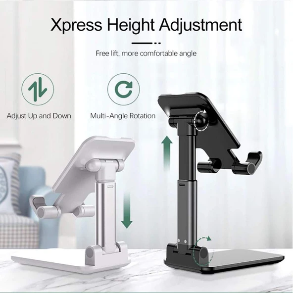 Masaüstü Telefon Tutucu Tablet Standı 2 Kademeli Katlanır Uzunluk Ayarlı - Resim 6