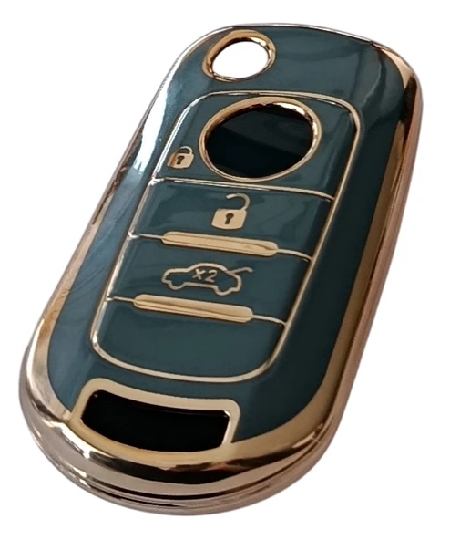 Fiat Egea Uyumlu Kumanda Anahar Kılıfı Oto Anahtarlık 3 Tuşlu Turkuaz Gold - Resim 2