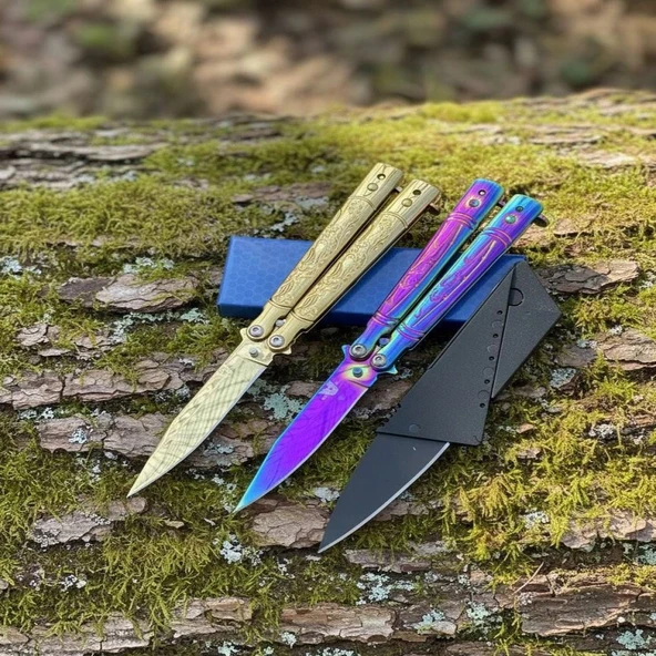 AlsepeteAvm Gold Ve Gökkuşağı İkili Card Çakı Hediyeli Mini Kelebek Seti ürün görseli 1