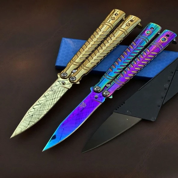 AlsepeteAvm Gold Ve Gökkuşağı İkili Card Çakı Hediyeli Mini Kelebek Seti ürün görseli