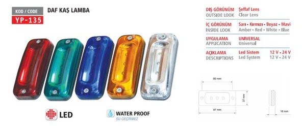 Daf Truck Kas Lambası Ledli Daf Mavı Ledli 12/24v - Yuceplast Yp-135 M ürün görseli