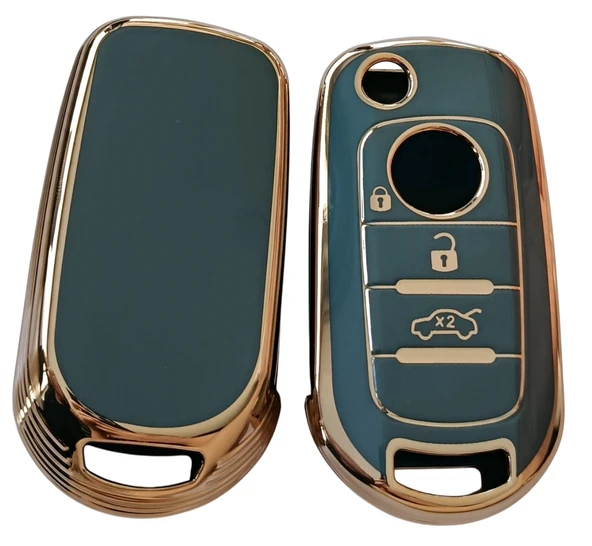 Fiat Egea Uyumlu Kumanda Anahar Kılıfı Oto Anahtarlık 3 Tuşlu Turkuaz Gold - Resim 3