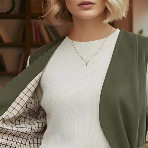 Kadın Nubuk 2'li Yelekli Takım - Bağlamalı - Haki - Resim 3