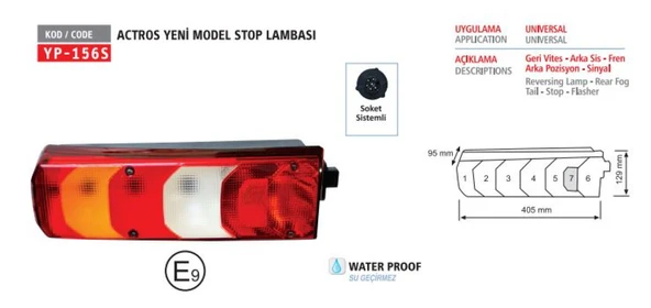 Mercedes Truck Stop Lambası Sag Soketli Mercedes Actros Mp4-Mp5 / Arocs / Antos / Atego 3 - Yuceplast Yp-156 S R ürün görseli