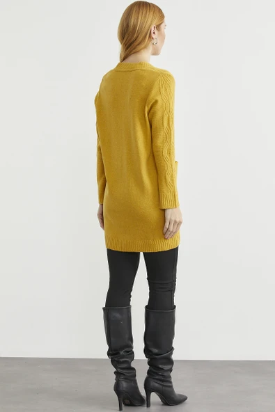 Cepli Uzun Yünlü Triko Hırka - Güneş - Resim 5