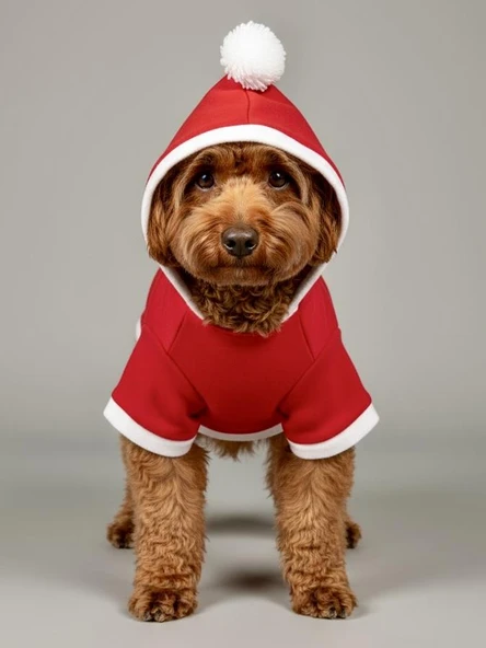 Yılbaşı Ağacı Kırmızı Polar Köpek Kıyafeti | Kapüşonlu Noel Köpek Sweatshirt | Küçük Irklar İçin - Resim 4