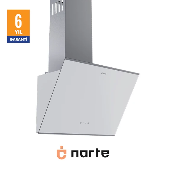NARTE -H20060W 60 CM Beyaz Cam Inox Çıtalı Eğimli Davlumbaz - 6 YIL GARANTİLİ - Resim 2