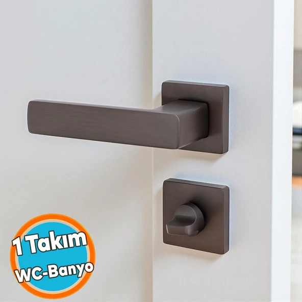Wc Banyo Tipi Kapı Kolu Rozetli Sağ Sol İnox Titanyum Uygun Modern İç Kapı Kilitli 1 Takım ürün görseli