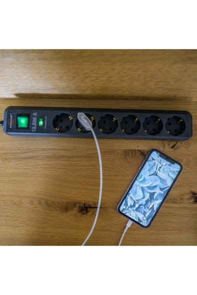 Brennenstuhl Eco Line Serisi 6 Soketli 1.5 Metre 13.500 mAh Akım Korumalı Priz Uzatma Kablosu Antrasit - Resim 7