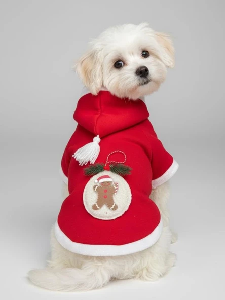 Yılbaşı Köpek Kıyafeti Snow Ball Kırmızı Polar | Kapüşonlu Noel Köpek Kostümü | Küçük Irklar İçin - Resim 7