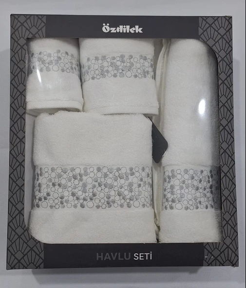 Özdilek Danıela Beyaz Duş Seti/Misafir Seti/Havlu Seti Model1-Gri ürün görseli