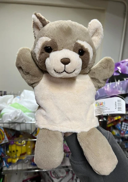 Peluş 25 cm El Kuklası Kahverengi Rakun Kukla - Resim 3