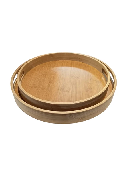 MyBru Yuvarlak Bambu Tepsi 2'li Set - Resim 8