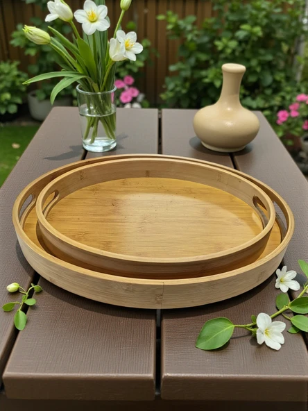 MyBru Oval Bambu Tepsi 2'li Set - Resim 3