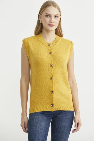 Düğme Kapamalı Yünlü Triko Yelek - Güneş ürün görseli 1