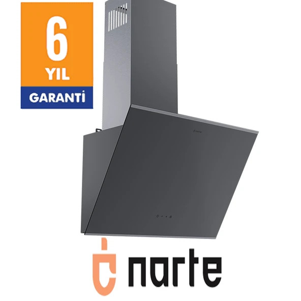 NARTE -H20060S 60 CM Gri Cam Inox Çıtalı Eğimli Davlumbaz - 6 YIL GARANTİLİ - Resim 2