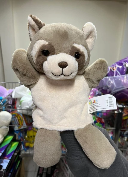 Peluş 25 cm El Kuklası Kahverengi Rakun Kukla - Resim 2