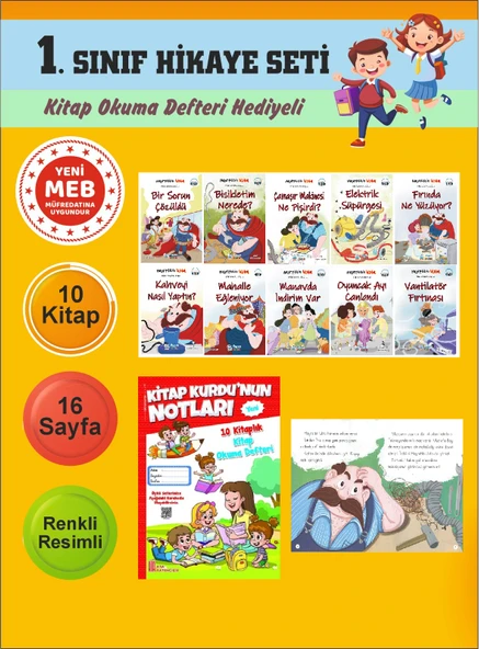 1.Sınıflar İçin Okumayı Sevdiren 10 lu Hikaye Seti 6 (Kitap Okuma Defteri Hediyeli) ürün görseli 1