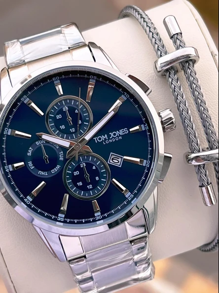 Tom Jones Bileklik Hediyeli Çelik Kordon 3 Atm Suya Dayanıklı 2 Yıl Garantili Erkek Kol Saati 2462.3 ürün görseli
