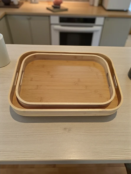 MyBru Dikdörtgen Bambu Tepsi 2'li Set - Resim 6