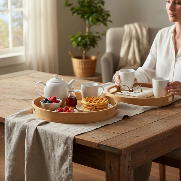 MyBru Oval Bambu Tepsi 2'li Set - Resim 2