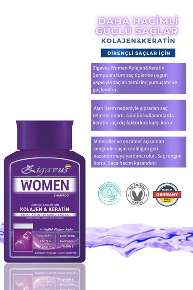 Zigavus Women Kolajen - Keratin Şampuan 300 ml 3 Al 2 Öde - Sağlıklı Uzayan Saçlar  8699349130695 - Resim 3