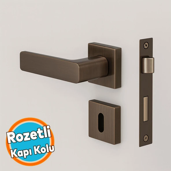 İnox Titanyum Rozetli Oda Tipi Kapı Kolu Sağ Sol Uygun Modern İç Kapı Kilitli 1 Takım ürün görseli