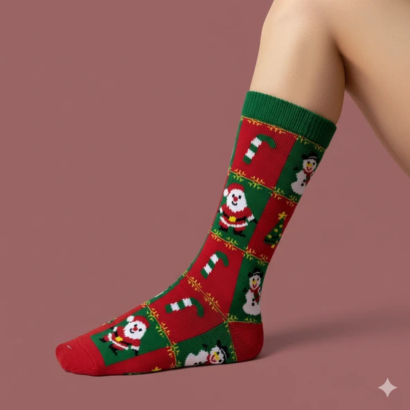 Yeni Yıl / Yılbaşı Temalı Mineli Kırmızı Çorap ürün görseli