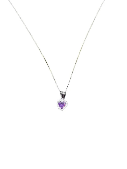925 Ayar İthal Gümüş Mor Kalp Taşlı Model Kolye Şık ve Anlamlı Tasarım, Özel ve Şık Hediye ürün görseli 1