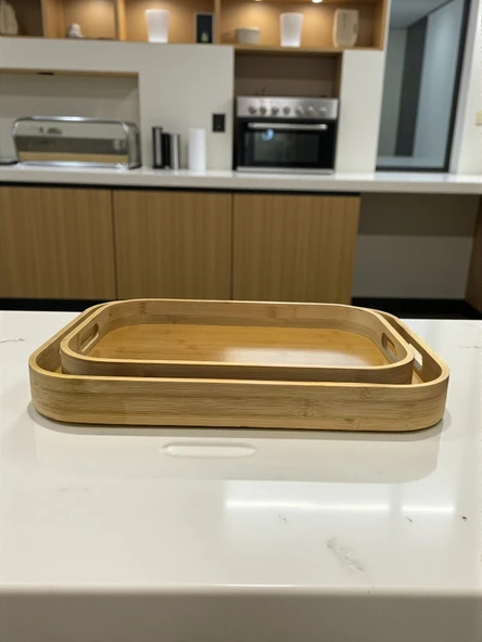 MyBru Dikdörtgen Bambu Tepsi 2'li Set - Resim 3