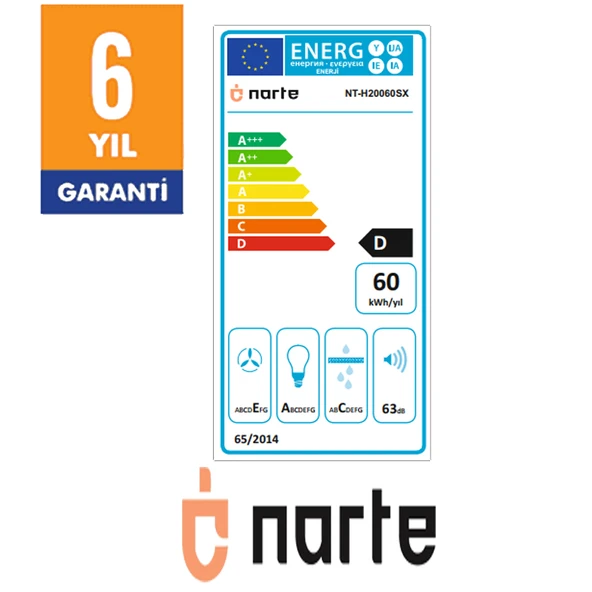 NARTE -H20060S 60 CM Gri Cam Inox Çıtalı Eğimli Davlumbaz - 6 YIL GARANTİLİ - Resim 4