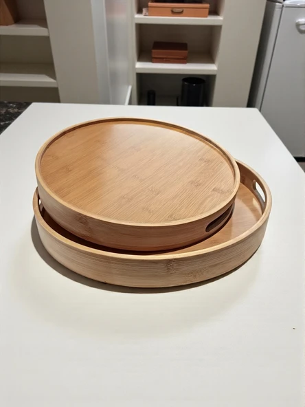 MyBru Yuvarlak Bambu Tepsi 2'li Set - Resim 6