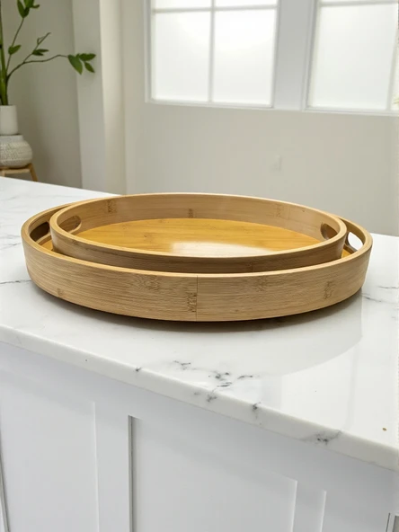 MyBru Oval Bambu Tepsi 2'li Set - Resim 4