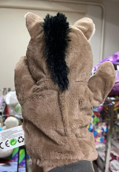 Peluş 25 cm El Kuklası Kahverengi Eşek Kukla - Resim 3