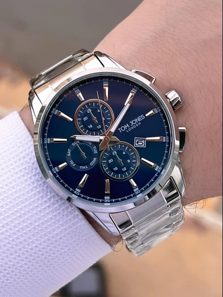 Tom Jones Bileklik Hediyeli Çelik Kordon 3 Atm Suya Dayanıklı 2 Yıl Garantili Erkek Kol Saati 2462.3 - Resim 3