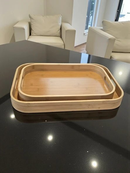 MyBru Dikdörtgen Bambu Tepsi 2'li Set - Resim 5