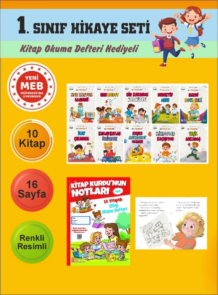 1.Sınıflar İçin Okumayı Sevdiren 10 lu Hikaye Seti 4 (Kitap Okuma Defteri Hediyeli) ürün görseli 1