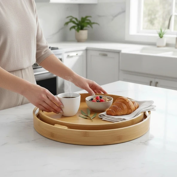 MyBru Oval Bambu Tepsi 2'li Set ürün görseli