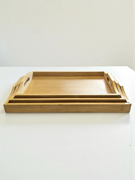 MyBru Dikdörtgen Bambu Tepsi 3'lü Set - Resim 3