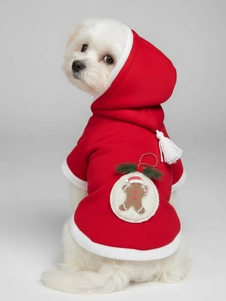 Yılbaşı Köpek Kıyafeti Snow Ball Kırmızı Polar | Kapüşonlu Noel Köpek Kostümü | Küçük Irklar İçin ürün görseli