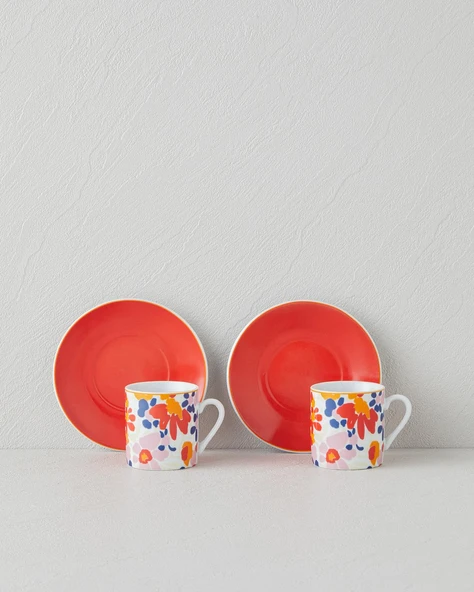 Fabele Porselen 4 Parça 2 Kişilik Kahve Fincan Takımı 80 Ml Renkli - Resim 2