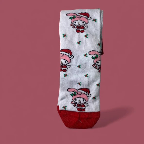 Kawaii Stil Yılbaşı Temalı Tavşan Desenli Pamuklu Çorap - Resim 2